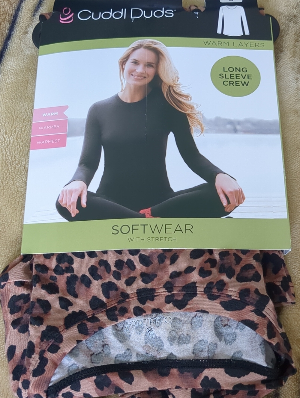 Cuddl Duds Women's Leopard Print Softwear Long Sleeve Crew - Brown Black